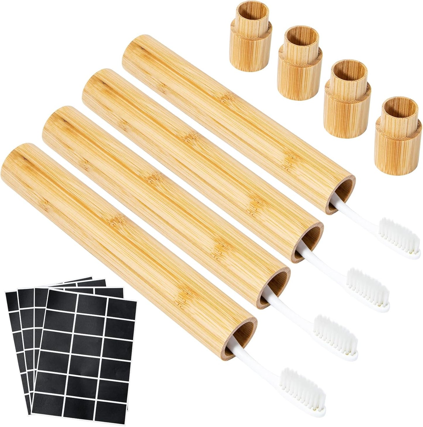 Yeeco 4 Pcs Portable Bamboo Toothbrush Case, Wooden Toothbrush Covers Storage Container Reusable Toothbrush Travel Holder Sustainable for Trip Camping Home Travelling
