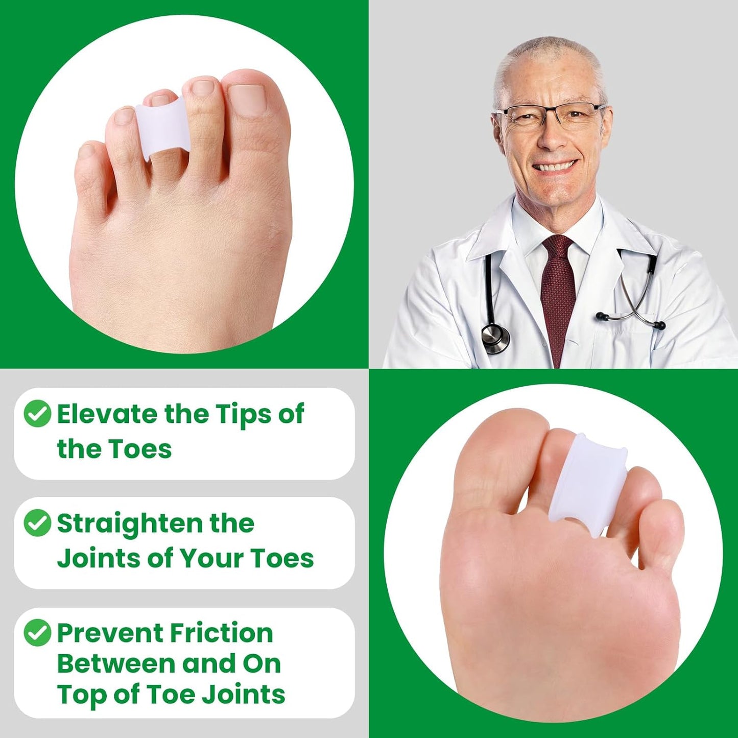 Bukihome Hammertoe Corrector - 6 Pack Toe Splints - Soft Gel Toe Straighteners - Realign Bent, Curled, Crooked, Claw, Hammer Toes - Toe Corrector for Men and Women, Medium Sizes (White)