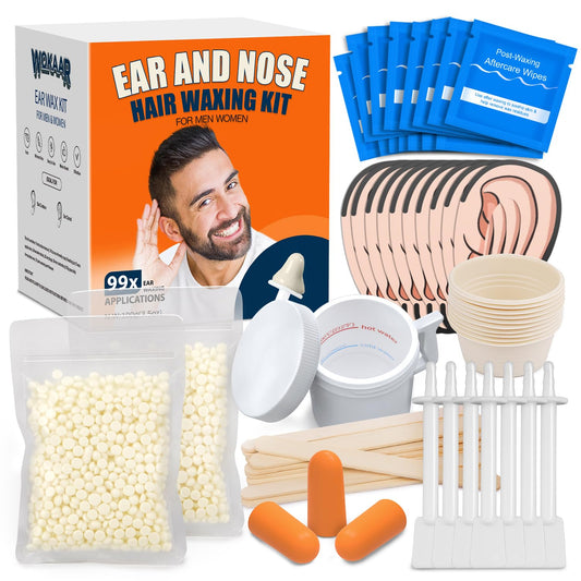 Nose Wax Kit for Men and Women | Ear Hair Removal Wax Kit & Eyebrow Waxing Kit | Prep & Aftercare Wipes | Ear Hair Remover for Men | At Home Waxing Kit | 99pc Accessories | No Microwave Needed