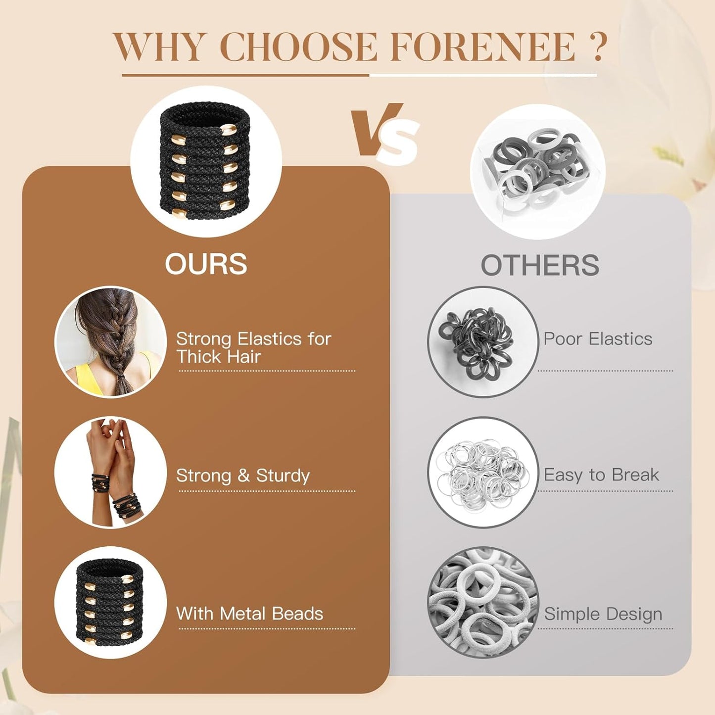 Hair Ties No Damage - 10PCS Ponytail Holders - Elastic Hair Ties for Thick Hair - Braided Hair Bands for Women Girls's Hair - Black