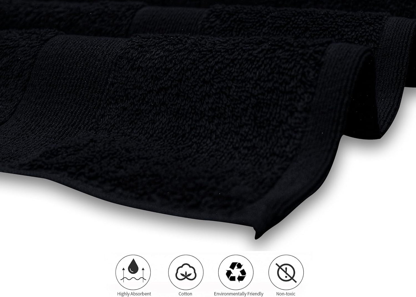 Luxury 8 Piece Towel Set, 2 Bath Towels 2 Hand Towels 4 Washcloths, Towels for Bathroom, Home, Spa & Gym - Highly Absorbent Ultra Soft Quick-Dry (Black)