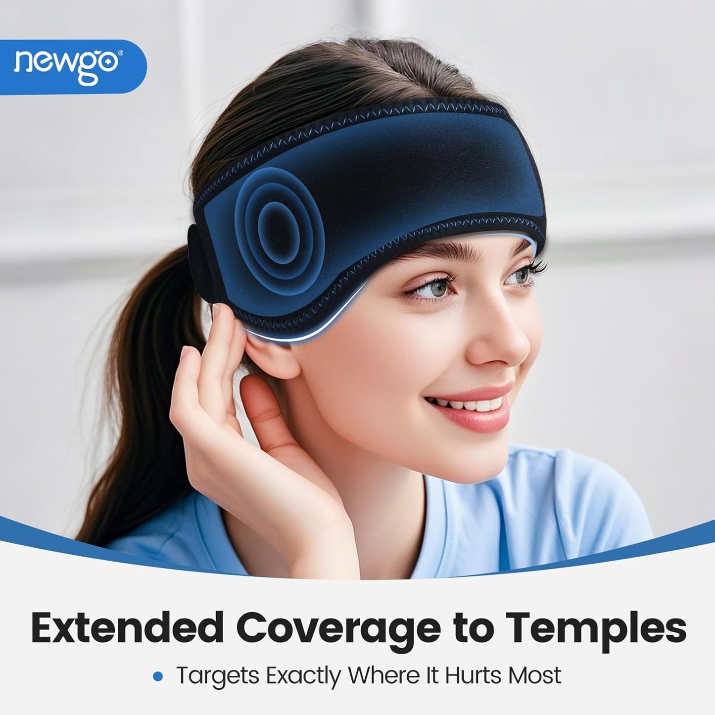 NEWGO Headache Ice Pack Head Wrap for Migraines, FSA Eligible, Cold Pack Head Ice Therapy Wrap for Headache Relief, Tension, Sinus Pain, Chemo, Head Injuries