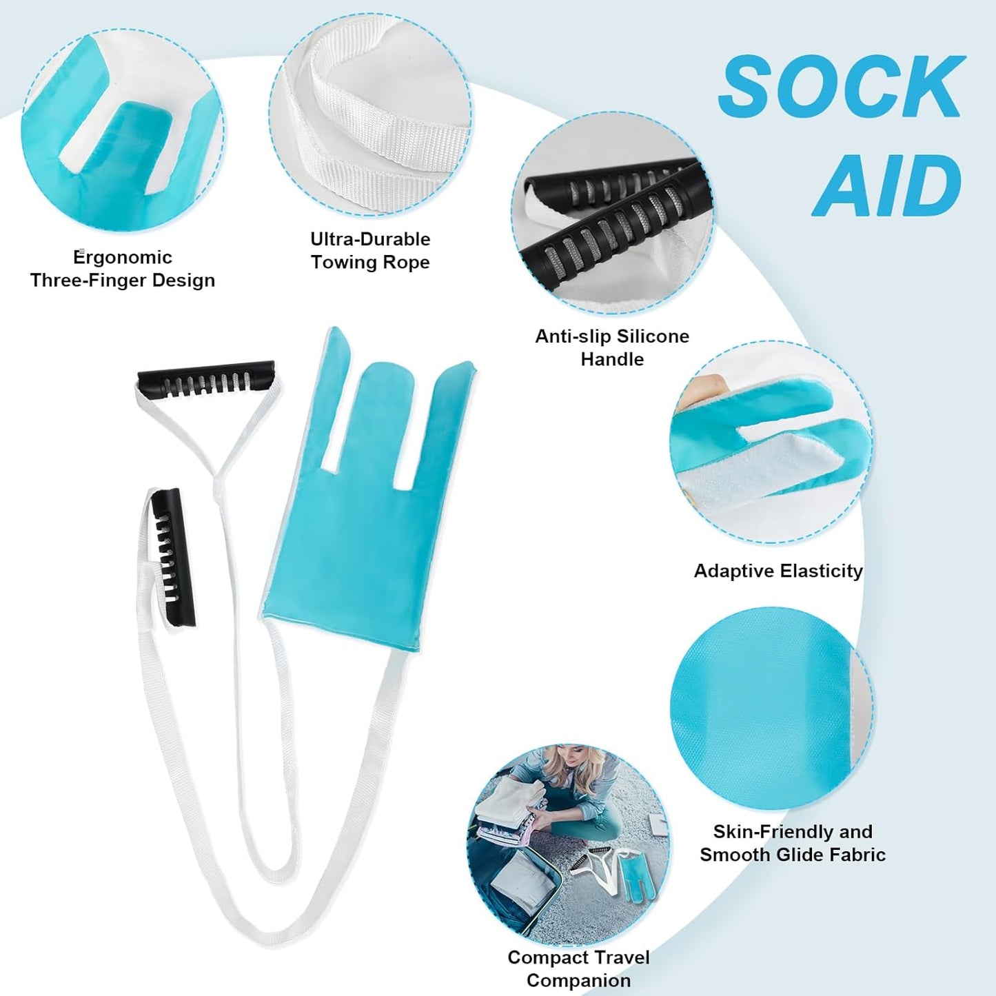 Sock Aid with Anti-Slip Handle - Sock Aid Device for Seniors, Sock Aids for Putting on and Off, Sock Helper Aide Tool for Disabled, Pregnant, Sock Slider, Sock Assistant Device No Bending