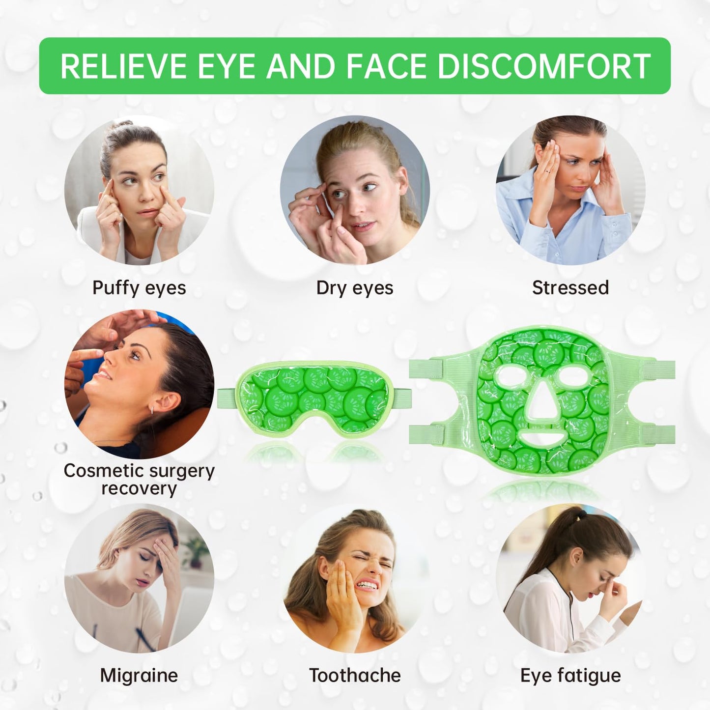 ZNÖCUETÖD Face Eye Mask Ice Pack for Reducing Puffiness, Bags Under Eyes, Puffy Dark Circles, Migraine,Hot/Cold Pack with Soft Plush Backing (Cucumber Green)