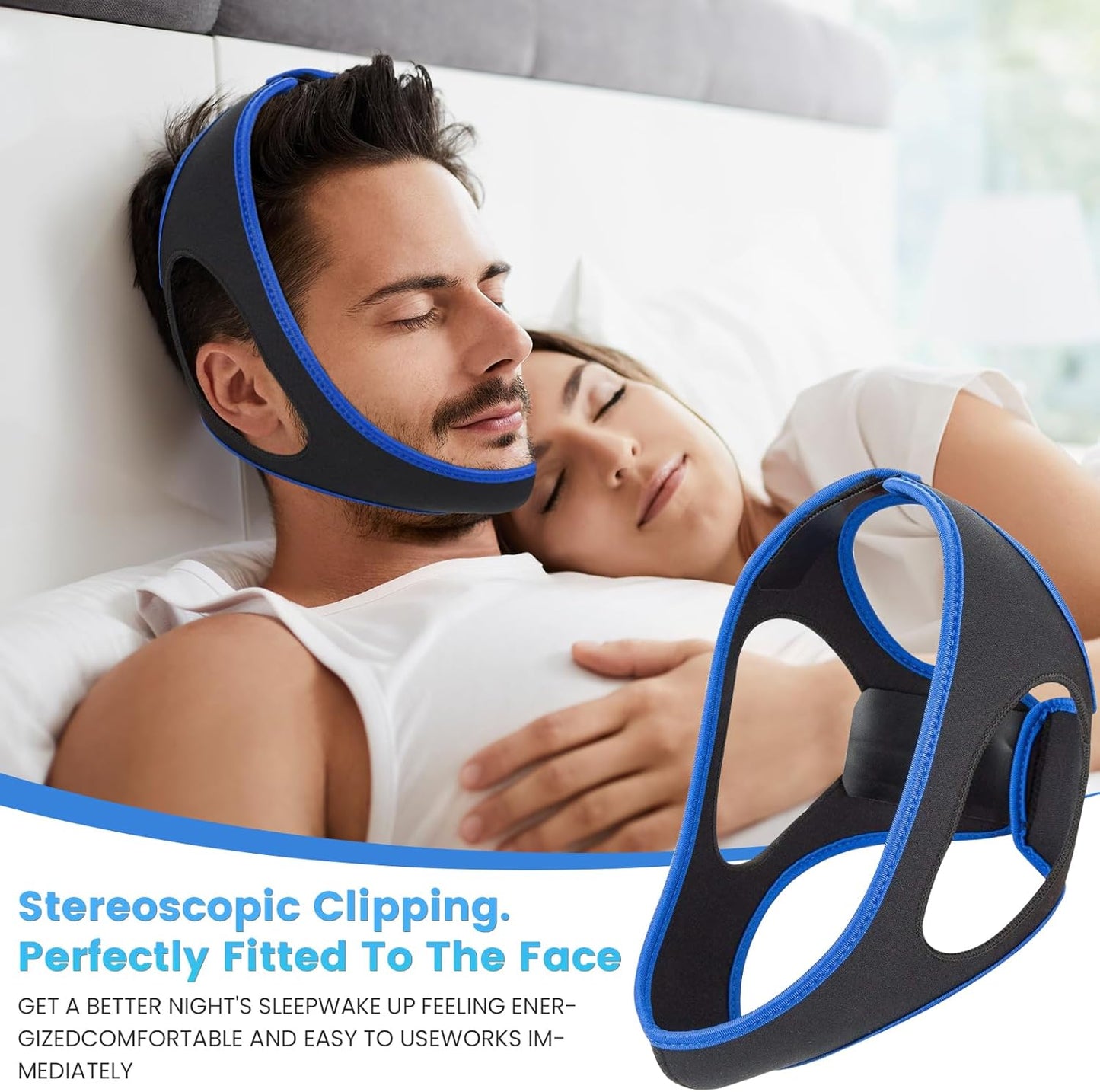 Chin Strap for Snoring Snore Chin Strap for Men & Women Comfortable Jaw Support Snoring Solution Adjustable Effective Snoring Sleep Device Reducing Aid for Women and Men (Blue)