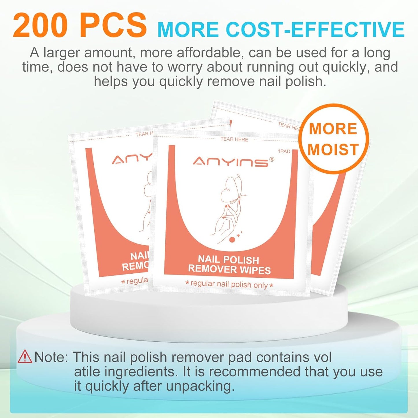 Nail Polish Remover Pads，200PCS Fast Remove Nail Polish Remover Wipes with Nutrition Oil Individually Wrapped Professional Nail Salon and Home Use