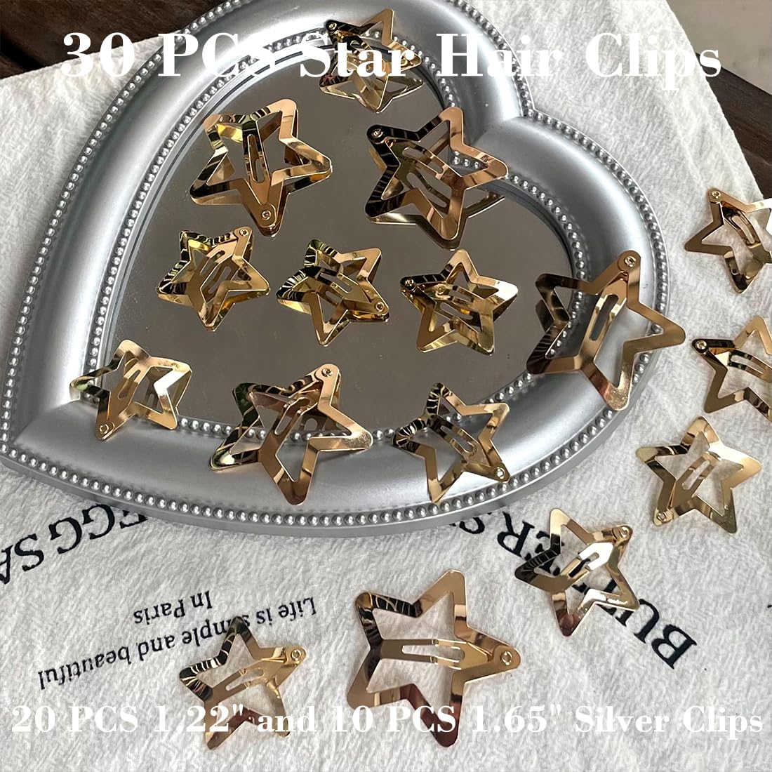 30 PCS Gold Star Hair Clips,20PCS 1.22"Star Hair Clip and 10 PCS 1.65"Star Hair Clips Snap Star Hair Accessories Non Slip Star Clips for Girls Women Gold Accessories Gold Metal Hair Clips
