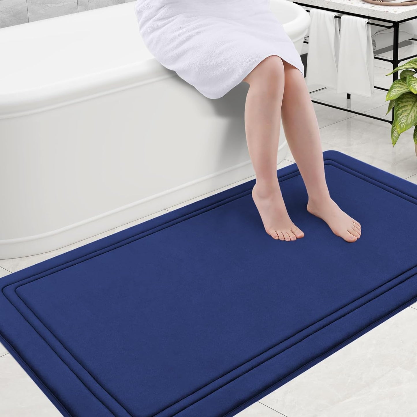 Grandaily Memory Foam Bath Mat Rug 59x34, Ultra Soft, Non-Slip and Absorbent Bathroom Rugs, Machine Wash Dry, Comfortable Bath Carpet for Bathroom Floor, Tub and Shower, Navy Blue