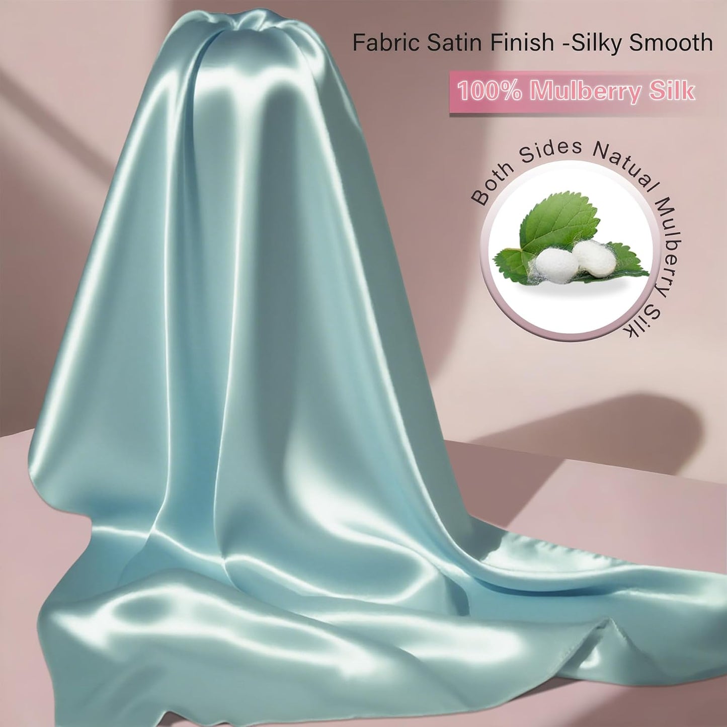 Mulberry Silk Pillow Cases with Zipper, Ultra Smooth Soft Breathable Cooling Pillow Cases for Hot Sleepers, Silk Satin Pillowcase for Hair and Skin, Gifts for Women (Haze Blue, Standard Size, 1 Pack)