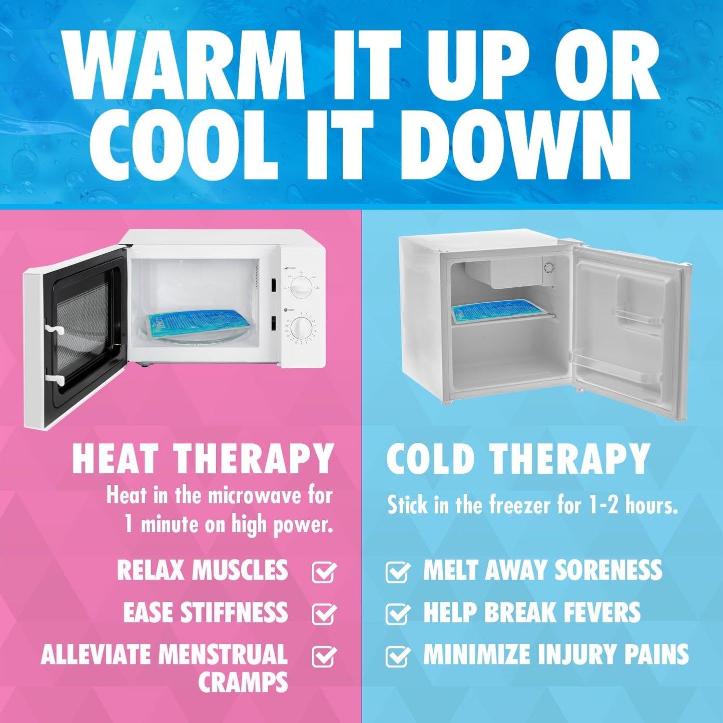 Perfect Remedy Rectangle Gel Ice Pack Bundle, Hot & Cold Ice Packs for Injuries Reusable for Body Tension & Muscle Pain Relief, Soft, Flexible & Adapts to Any Area (Blue, Reg 2PK + Pink, Reg 2PK)