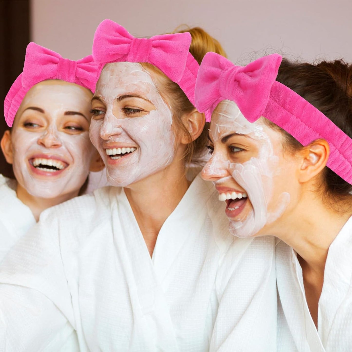 CIEHER 8 Pcs Spa Headbands for Women, Teen Girls - Bachelorette Party Favors, Birthday Gifts, Hot Pink Makeup and Face Wash Headbands