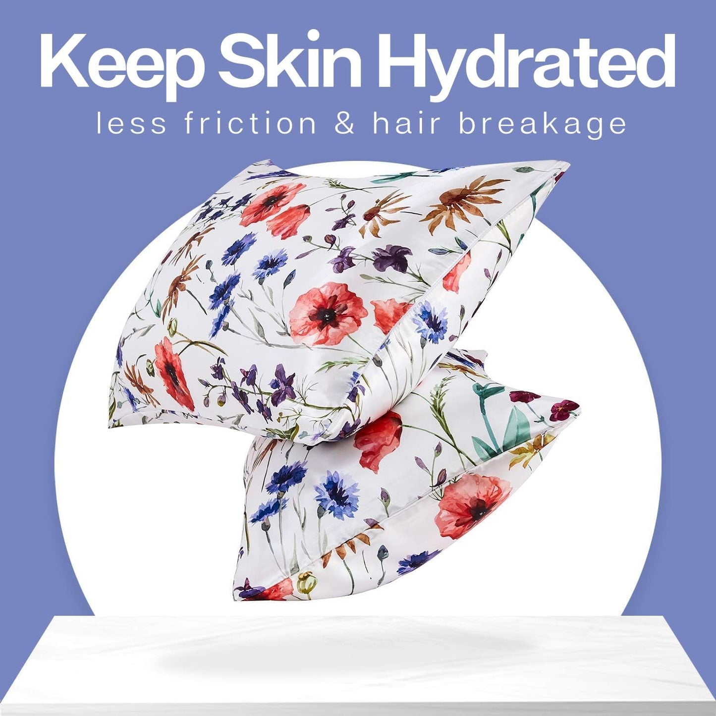 MR&HM Satin Pillowcase for Hair and Skin, Silk Satin Pillowcase 2 Pack, Queen Size Pillow Cases Set of 2, Silky Pillow Cover with Envelope Closure (20x30, Floral Mixted)