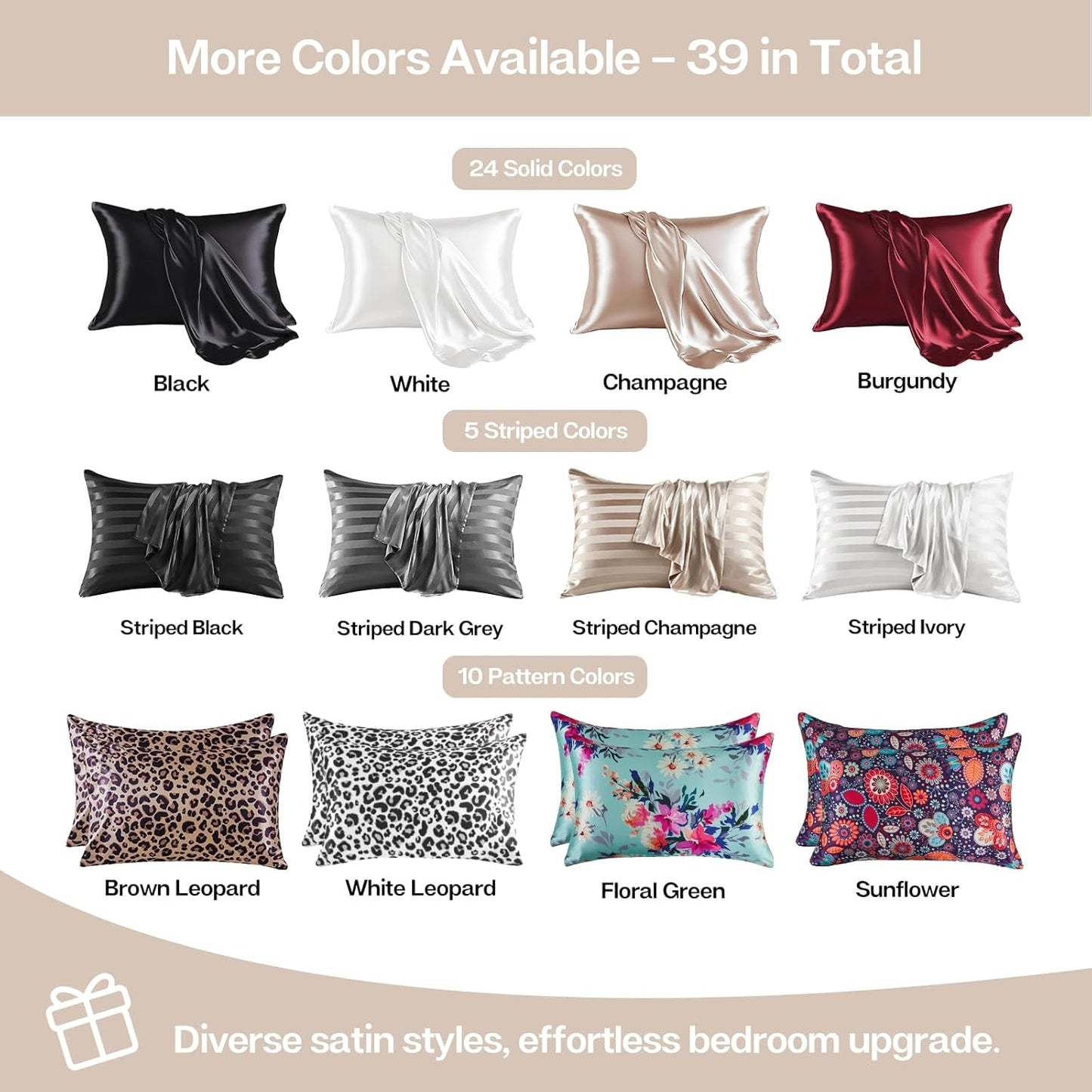 MR&HM Satin Pillowcase for Hair and Skin, Silk Satin Pillowcase 2 Pack, King Size Pillow Cases Set of 2, Silky Pillow Cover with Envelope Closure (20x40, Champagne)