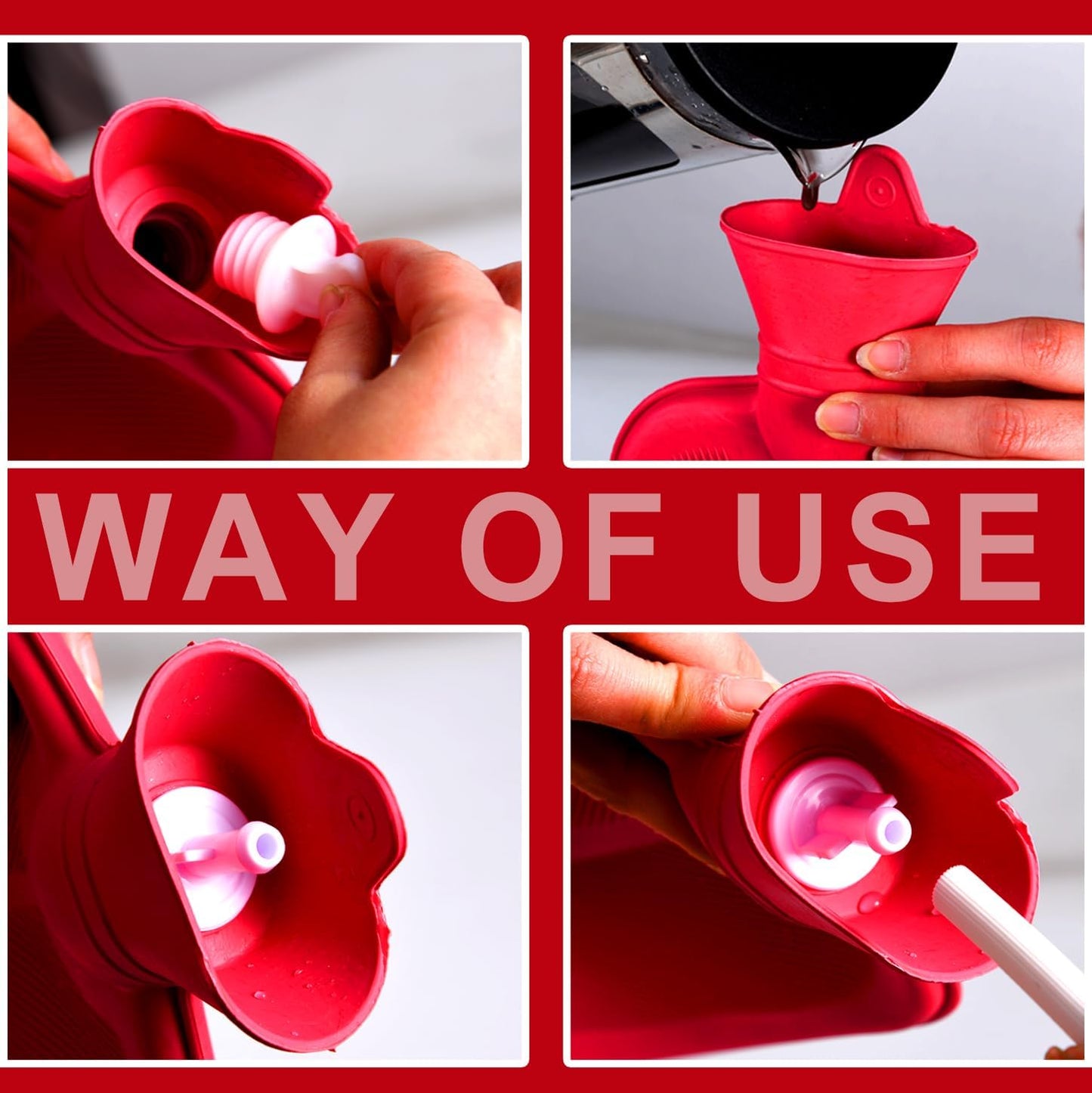 2 L Home Enema Bag Kit with 2 Enema Tips,60 inch Long Silicone Hose, Controlable Water Flow Valve, Hot-Water Bottle for Colon Cleansing Enemas (Upgraded-red)