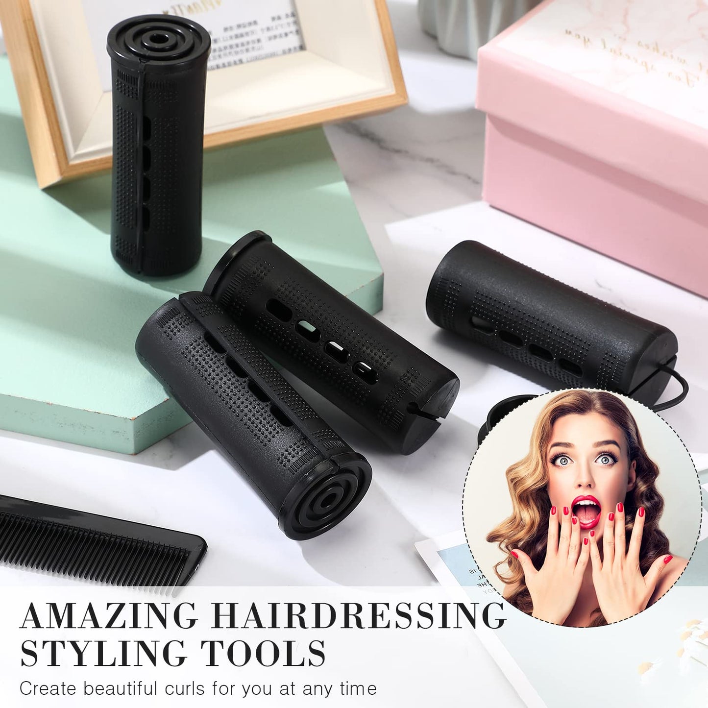 WILLBOND 36 Pieces Cold Wave Rod Hair Perm Rods Hair Rollers Perming Curlers with Steel Rat Tail Comb for Hairdressing Styling