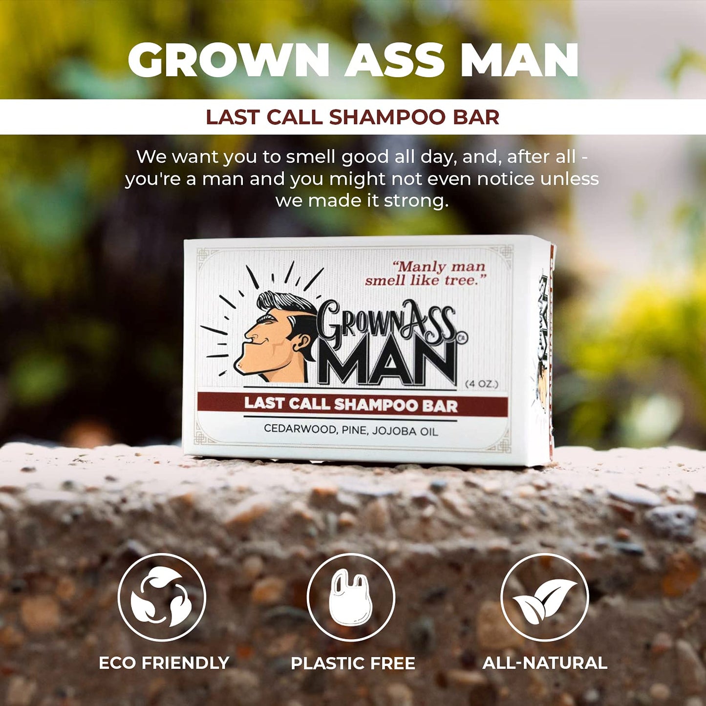 Grown Ass Man Co. - Solid Shampoo Bar Rich Lather 3 in 1: Hair, Beard & Body Wash - Plastic Free & Eco-Friendly, Natural & Organic Clean for All Hair Types, 4oz Bar (Last Call, Single)