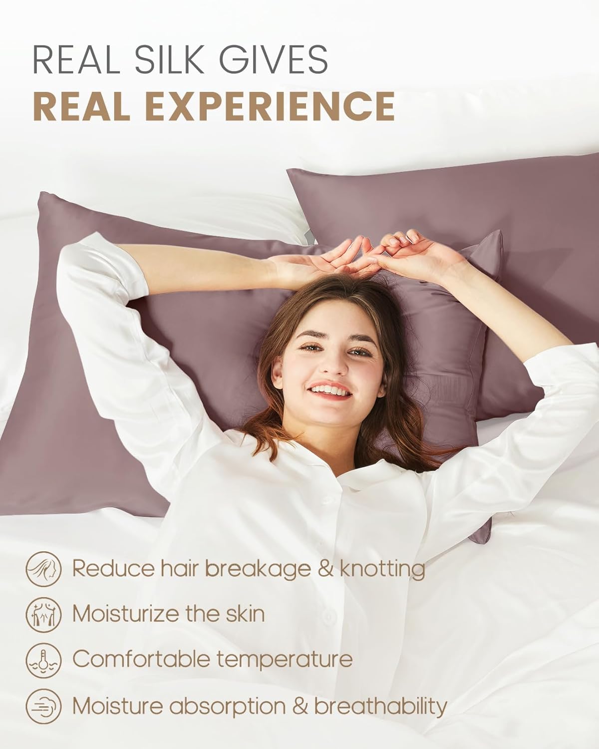 THXSILK Natural 100% Mulberry Silk Pillowcase for Hair and Skin, Standard Size 20"x26" Silk Pillow Case, Soft Smooth Cooling Premium Grade 6A+ Silk Pillow Cover with Zipper(Purple, 1pc)