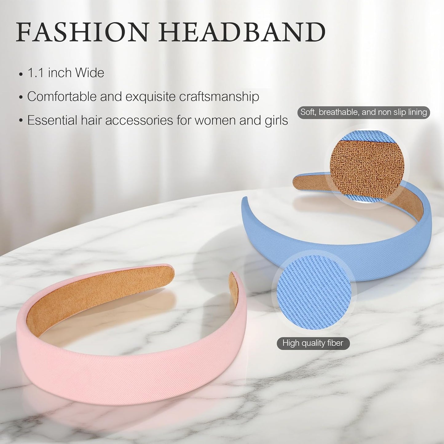 6PCS Headbands for Women – 1 Inch Wide Non-Slip Elastic Hair Bands, Thick Solid Color Headbands for Girls & Women's Hair Accessories, Trendy Fall Style