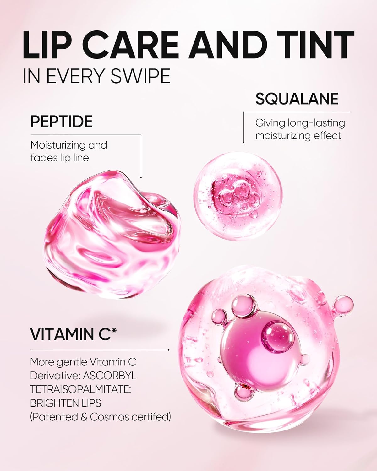 Hydrating Brightening Lip Serum, Smooth Tinted Lip Stain, Plumping Lip Gloss with Polypeptide Squalane, Moisturizing Balms, Brighten Dark Lips, Korean Beauty Makeup (05 Peach Rose)