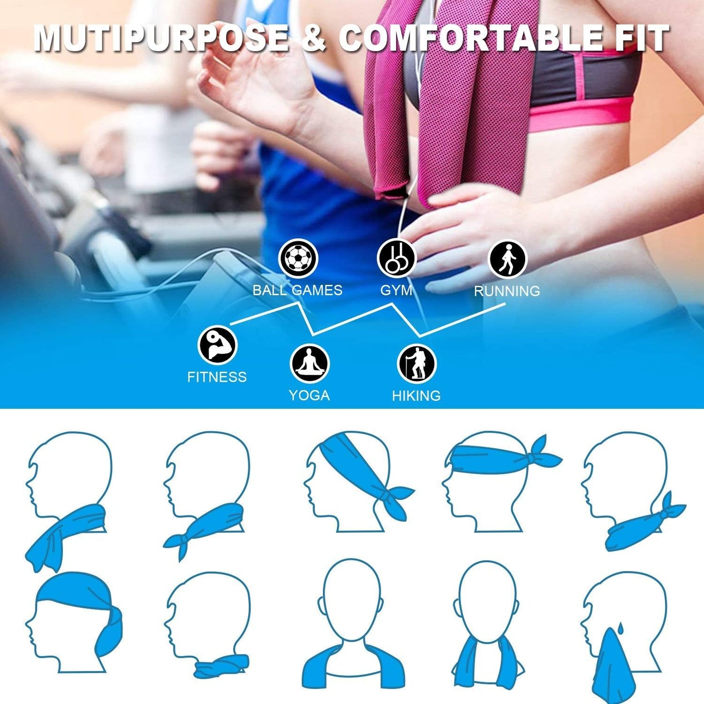 SMALLElectric 8 Packs 40"x 12" Microfiber Multicolor Solid Cooling Towel (Temperature Regulating) for Yoga, Sport, Gym, Workout, Fitness, Running