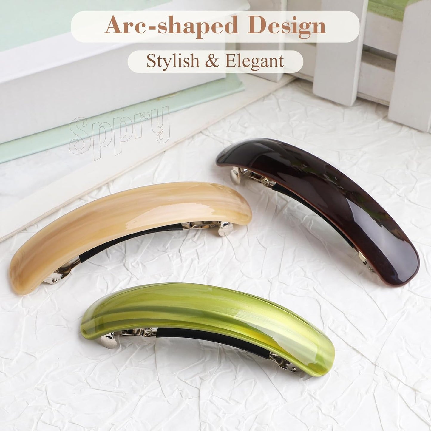 French Large Arc-shaped Adjustable Hair Clip Barrette for Women, Automatic Clasp (Dark Brown)