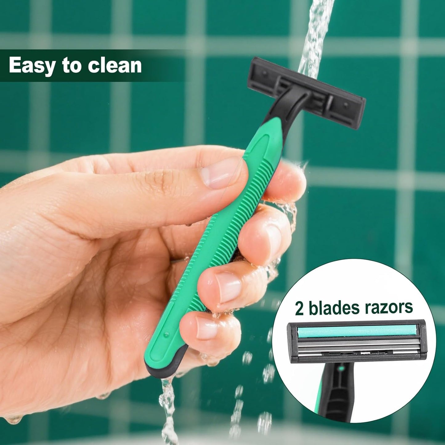 Disposable Twin Blade Razors in Bulk, Individually Wrapped - Clear Safety Cap, For Homeless, Hotel, Airbnb, Travel (pack of 400,green)