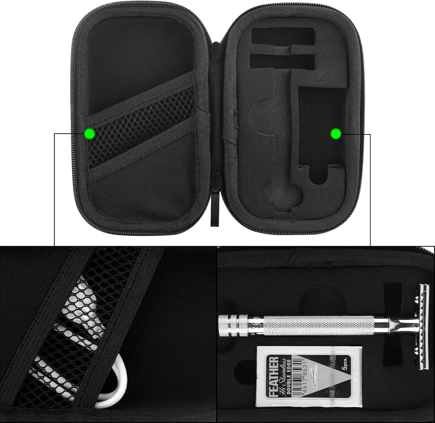 Linkidea Hard Travel Case Compatible with Vikings, Merkur, Shaving Revolution Double Edge Safety Razor, Storage Box Organizer for Safety Razor & Shaving Attachments (Lychee Vegan Leather)