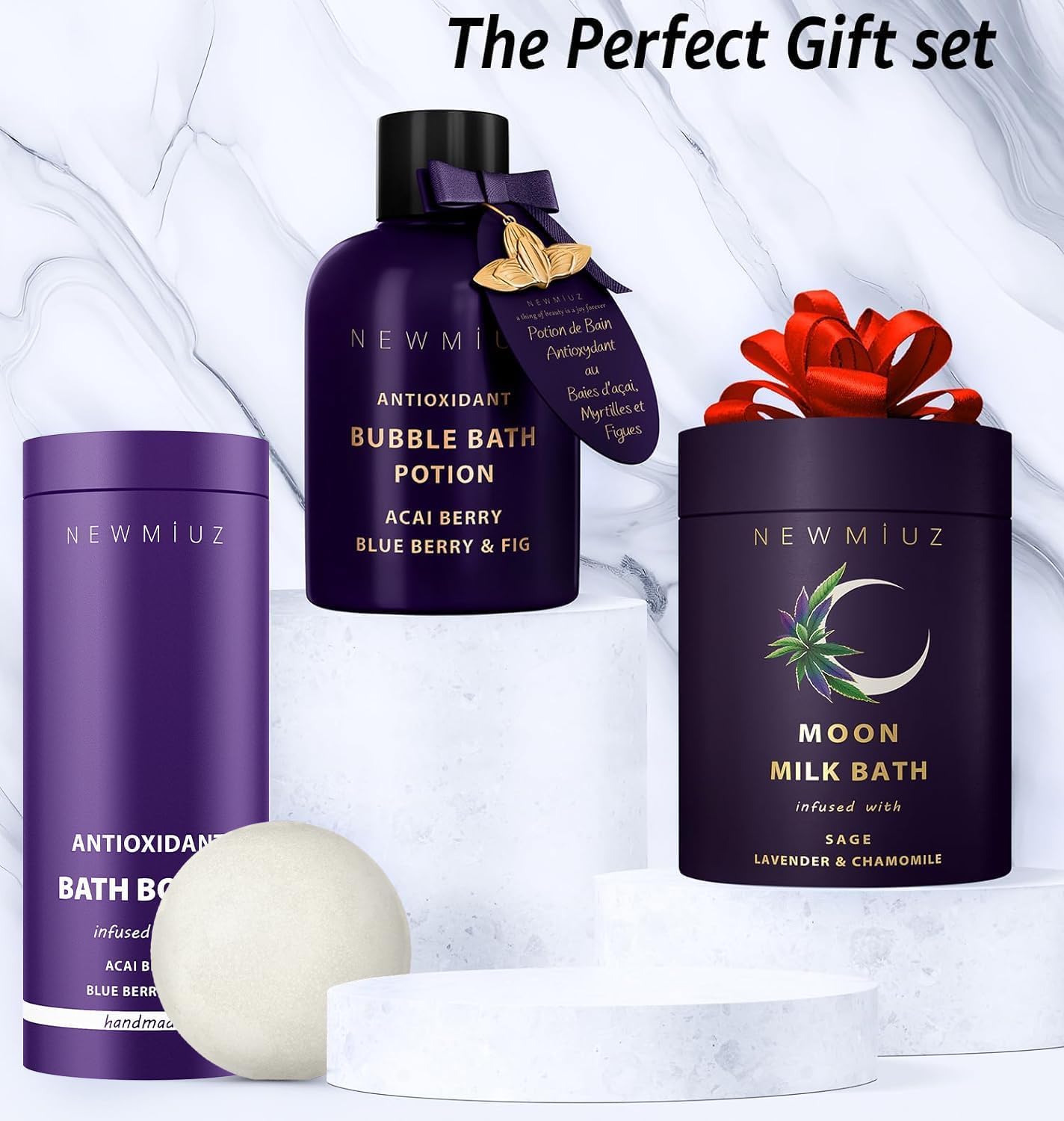 Natural Bath Bombs Skin Nourishing Detox Moisturize Antioxidant Acai Blueberry Luxury Fizzing Spa Bubble Bath Gift Set for Sensitive Skin Stress Relief Relaxation Gift Birthday Christmas