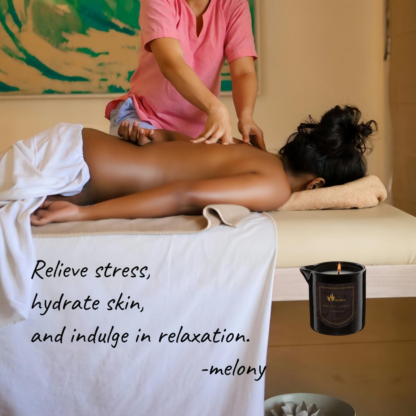 MELONY Massage Oil Candle for Pure Relaxation- 8.1 oz- Moisturizing Essential Oil Body Massage Candle for Home Spa- Amazing Gift for Women & Men (Pineapple Rum)