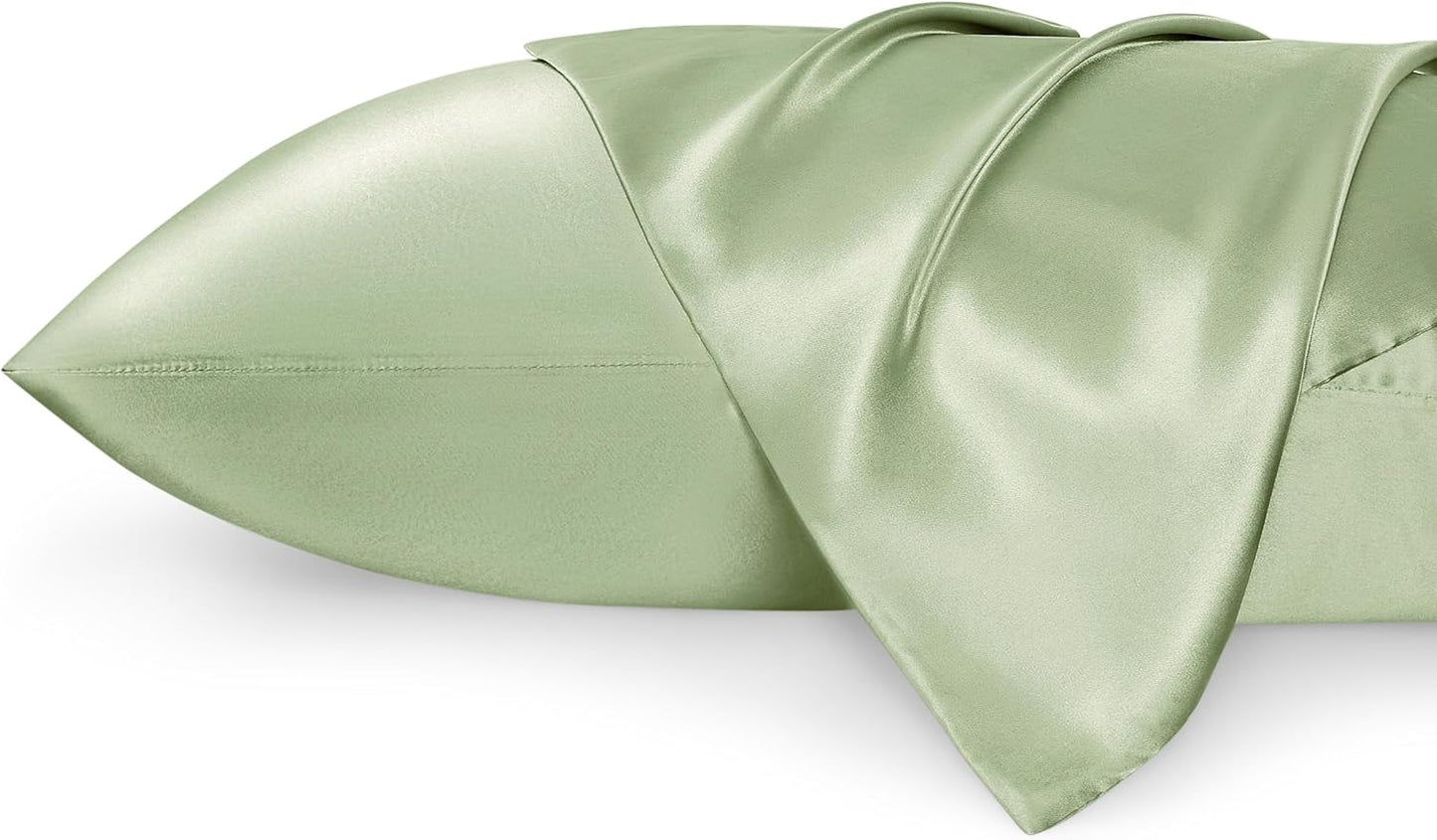 Bedsure Satin Pillowcases, Similar to Silk Pillow Cases Queen Size Set of 2, Pillow Case for Sleeping Women with Envelope Closure, Gifts for Women Men, Sage Green, 20x30 Inches, 2pcs