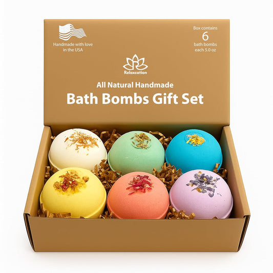 Handmade in USA Organic Bath Bombs Gift Set For Women All Natural with Epsom Salt Relaxation Dead Sea Salt - Natural and Safe Bath Bombs Kit for Kids Her Mom Mother Grandma Girlfriend - Best Gifts Idea