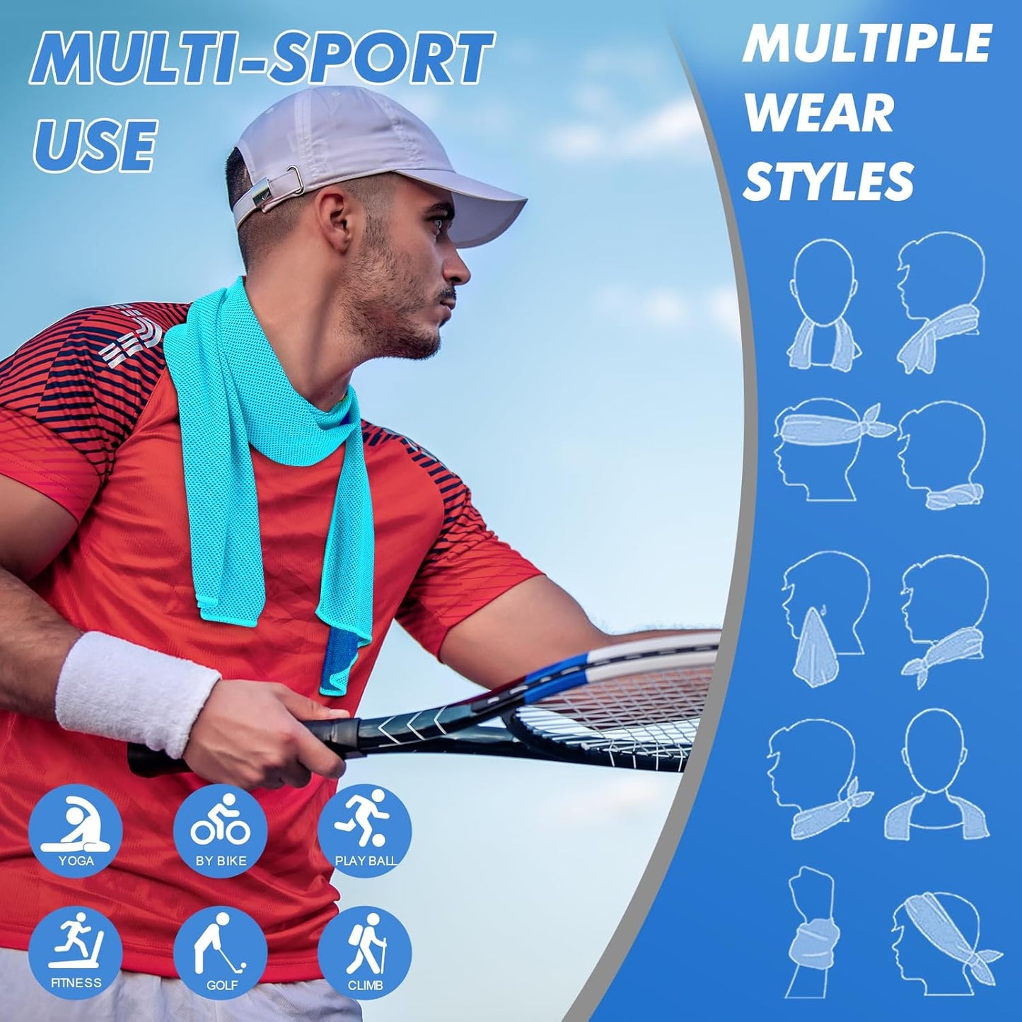 8 Pack (47"x12") Cooling Towels for Neck and Face Bulk, Ice Towel for Hot Weather, Soft Breathable Chilly Gym Towels, Microfiber Towel for Work Out, Yoga, Running, Camping & More Activities