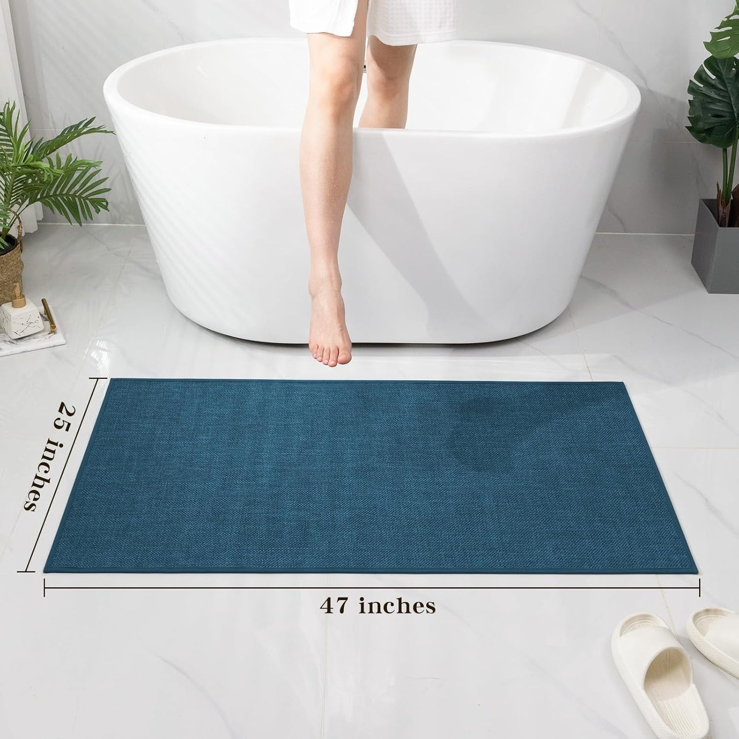 chakme Bathroom Rugs Mat 47x24, Ultra Thin Non Slip Bath Mat Large Quick Dry Absorbent Bath Mat for Bathroom Floor, (Dark Blue, 47"x24")
