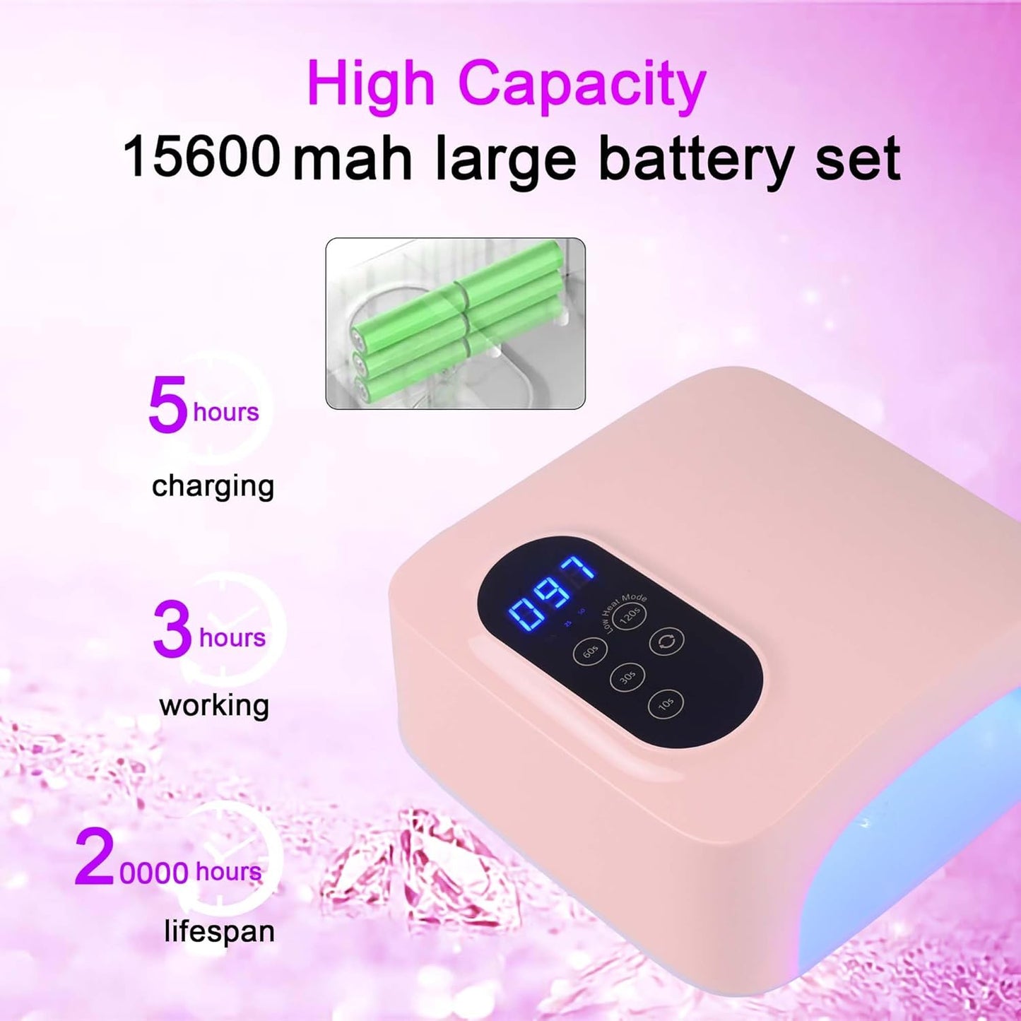 𝐔𝐩𝐠𝐫𝐚𝐝𝐞𝐝 72W Cordless Led Nail Lamp, Rechargeable Nail Dryer, Portable Gel UV Led Nail Light with Metallic Reflector Base, Professional Gel Curing Lamp with 4 Timer Setting for Home and Salon