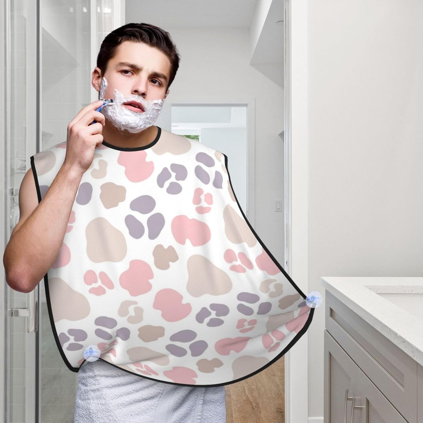 Ultimate Shaving Bib, Beard Trimming Apron with Hair Catcher, Pink Rose Gold Cheetah Skin Wild Animal Leopard Print