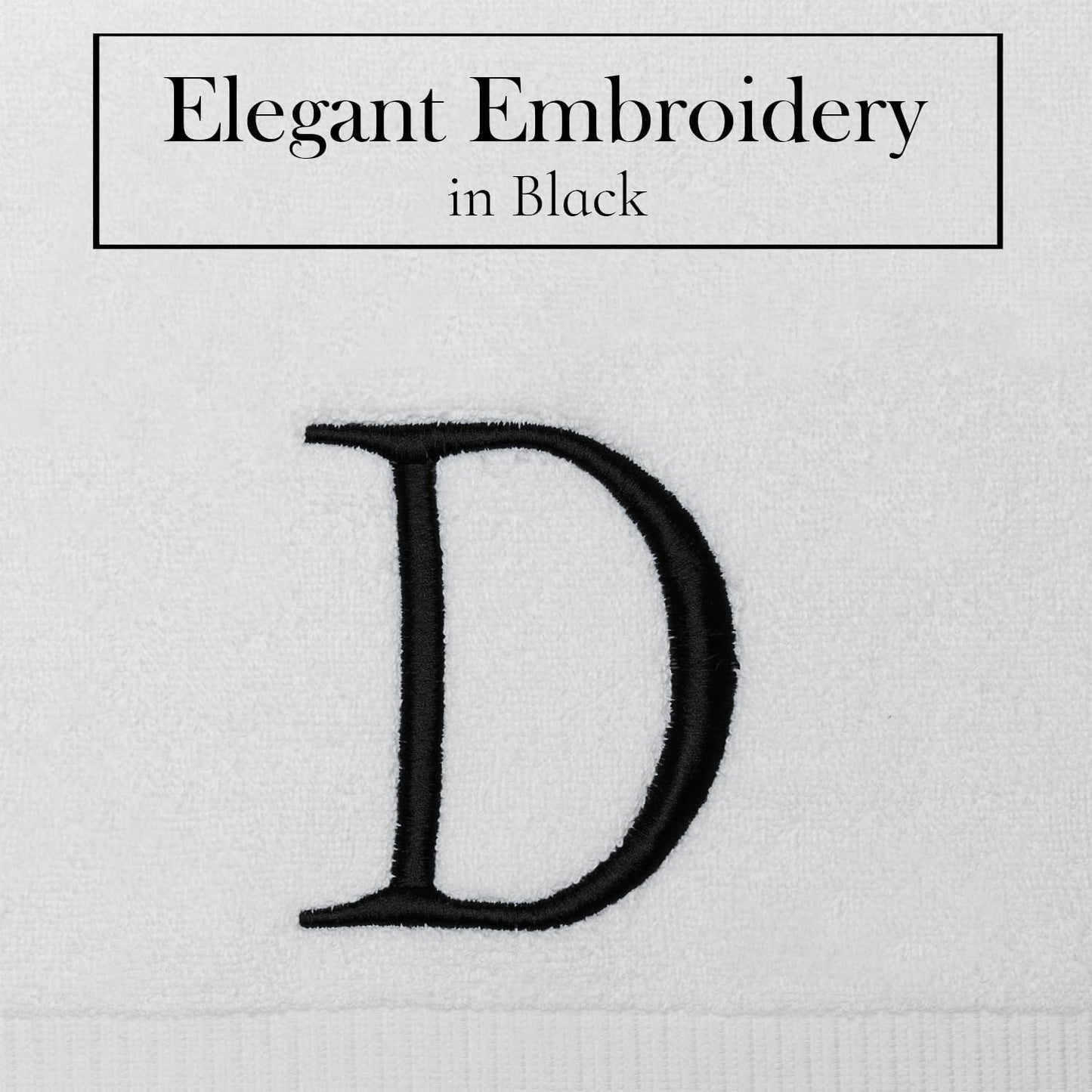 Black Luxury Hand Towel for Bathroom - Monogrammed Initial Hotel Quality Decorative Embroidered Towel for Powder Room, Spa - GOTS Organic Certified - Set of 2 Letter D
