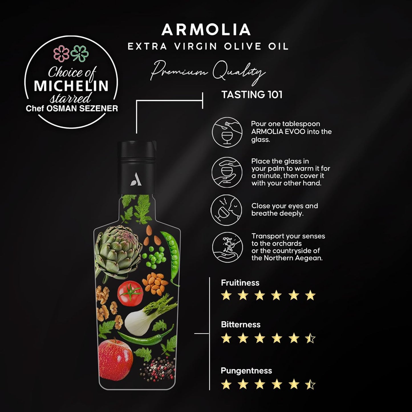 ARMOLIA 6-Pack Olive Oil Extra Virgin, Cold Pressed, Early Harvest, High Polyphenol (<400mg/kg), Low Acidity (0.14%), 2025 Gold Award Winner, Drinking Premium Glass Bottle EVOO ( 6 Pack x 500mL, 101.4 Oz )