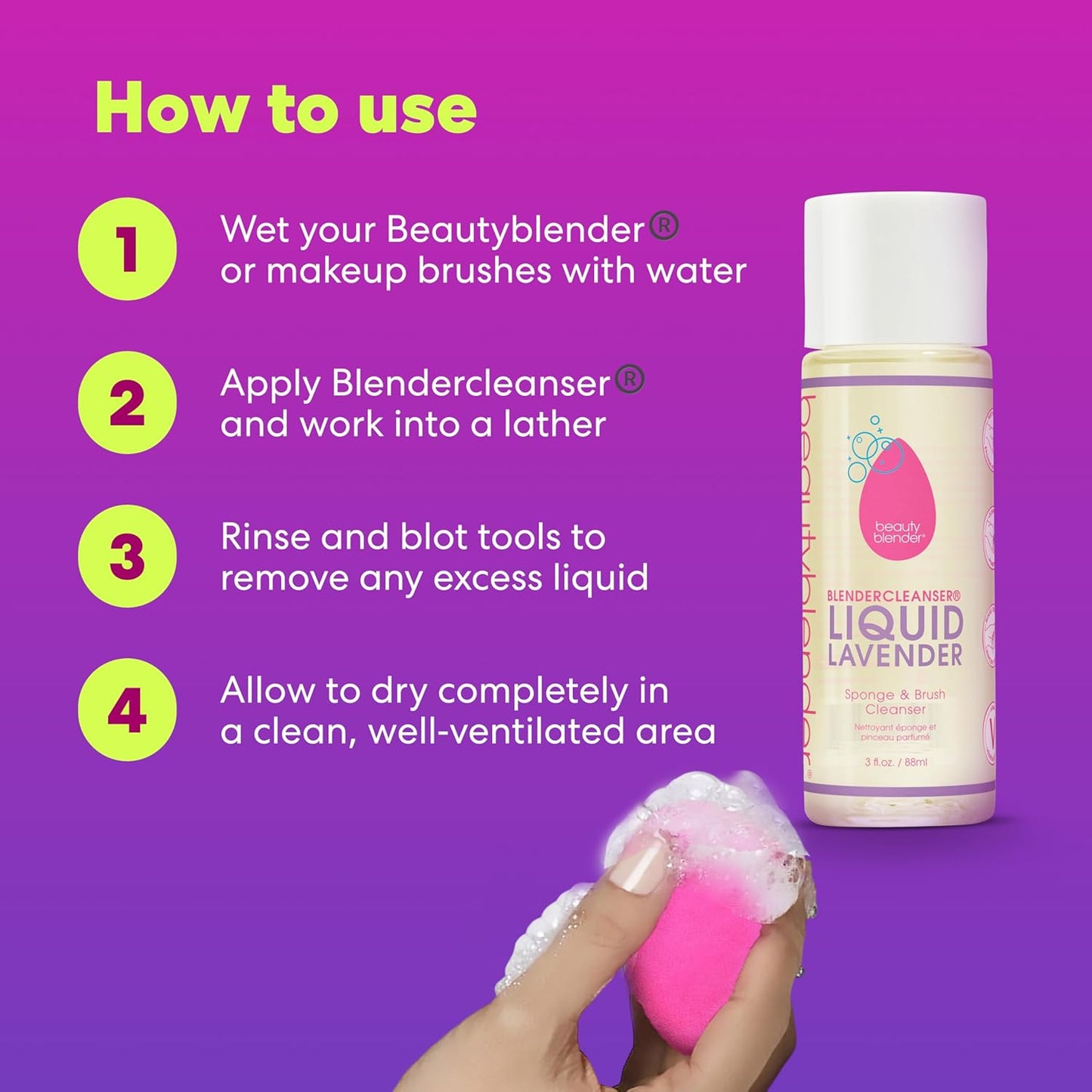 beautyblender® | Blendercleanser® Tool Wash | Lavender Purifying Liquid Soap | Hand, Sponge, Brush, Makeup Tool Cleanser | Lavender-Scented, Vegan, Paraben-Free, Sulfate-Free, 5 oz