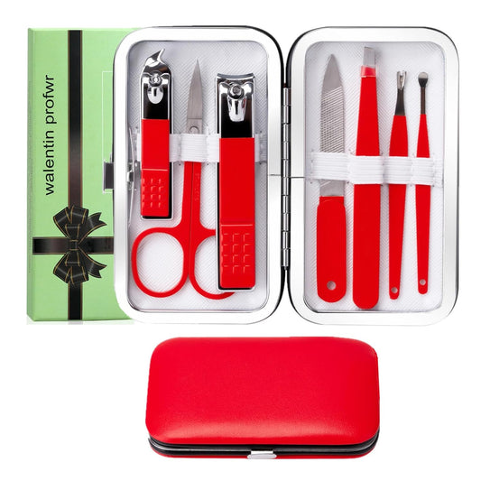 Manicure Set Nail Clipper Set Women Men Stainless Steel Toe Finger Nail Clippers Kit Personal Care Tools with Portable Travel Case Manicure Tools Grooming Kit for Women Men Friends(Red)