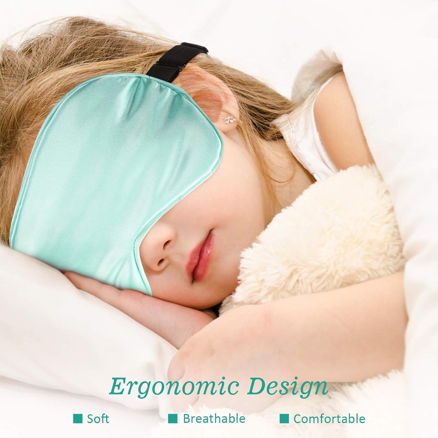 BBTO 4 Pcs Silk Sleep Eye Masks Smooth Soft Satin Eye Covers with Adjustable Strap Blindfold for Sleeping Blocking Out Lights Travel Relaxation（Light Green, Emerald, Silver, Light Pink）