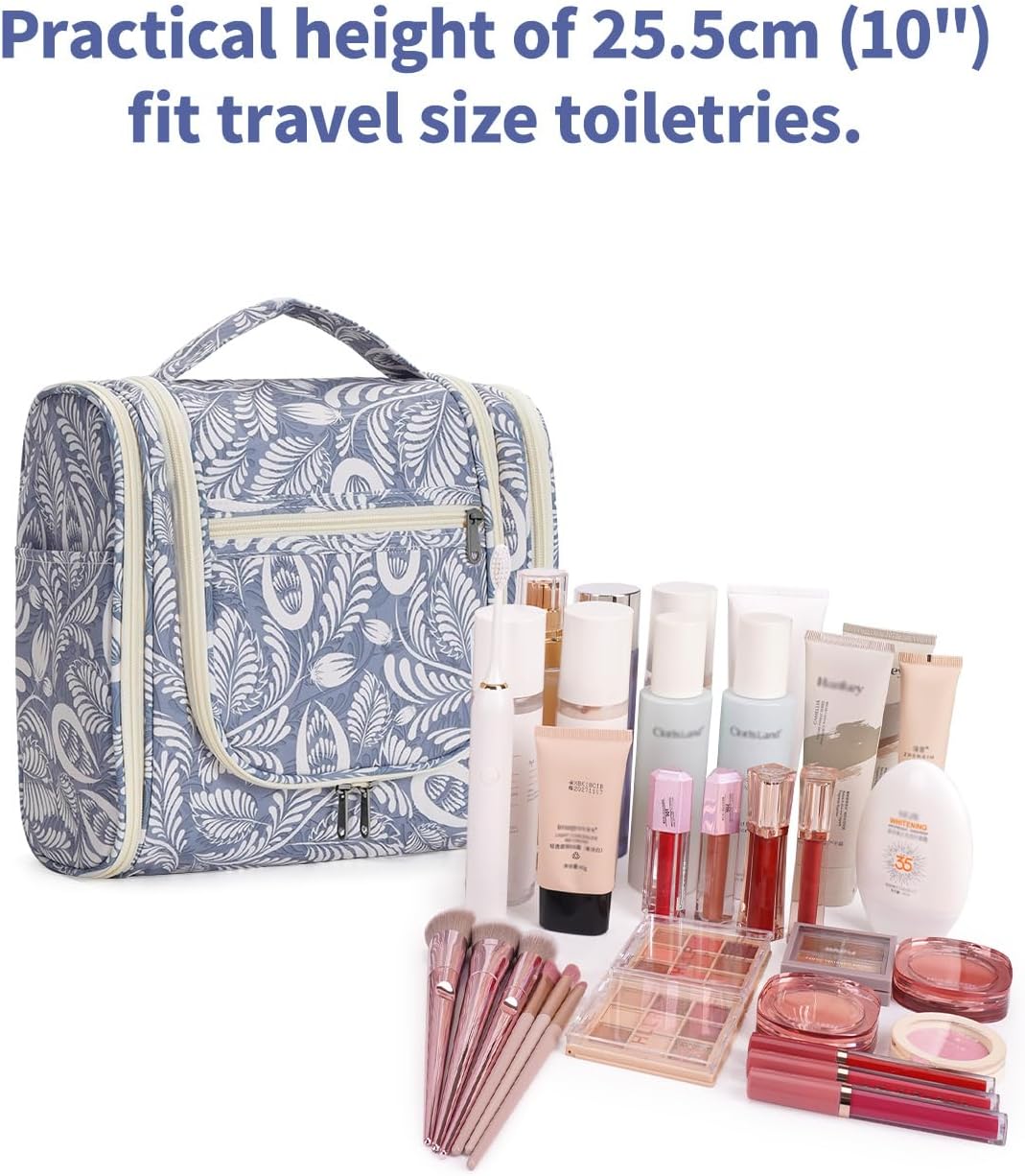 Narwey Hanging Toiletry Bag for Women Travel Makeup Bag Organizer Toiletries Bag Men for Cosmetics Essentials Accessories(Large, Blue Leaf)