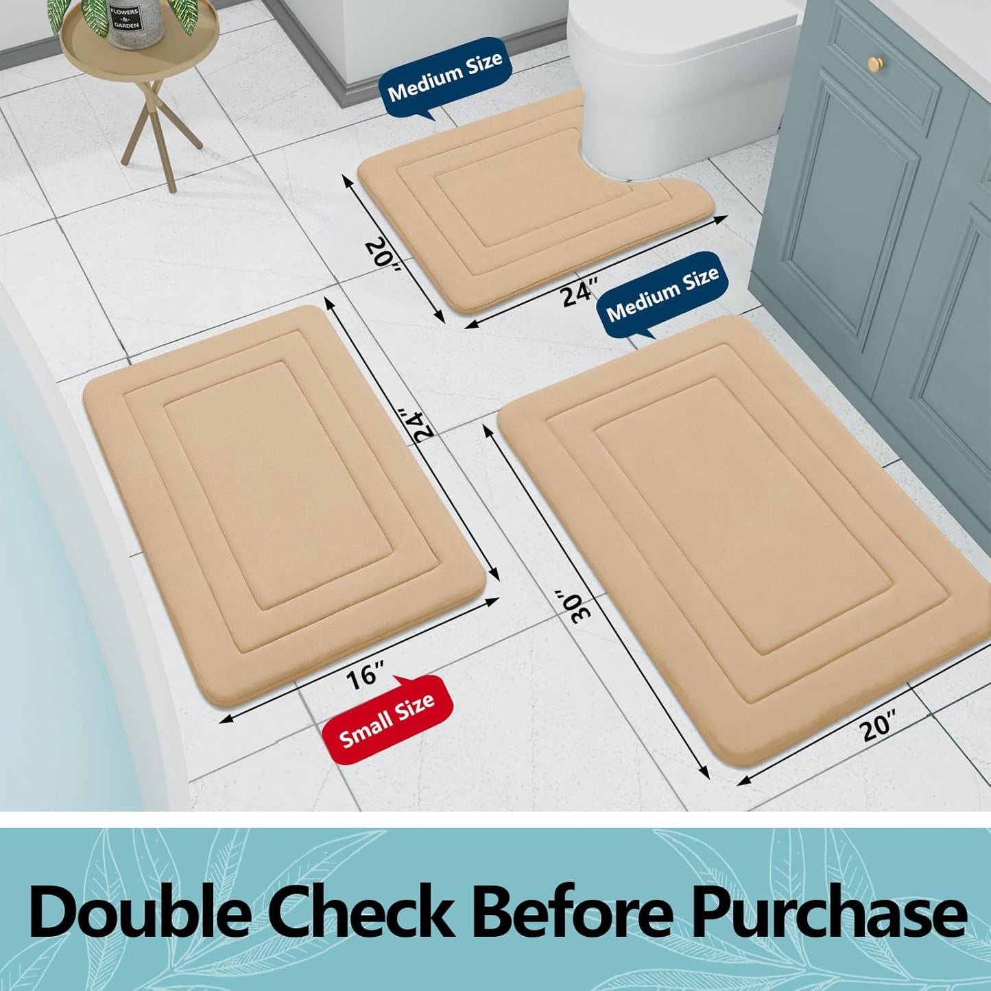 Arotive Memory Foam Bathroom Rug Mat 47x17, Ultra Soft and Absorbent Bath Mat, Machine Wash Dry, Comfortable Bath Rug Carpet for Bathroom Floor, Tub and Shower, Beige