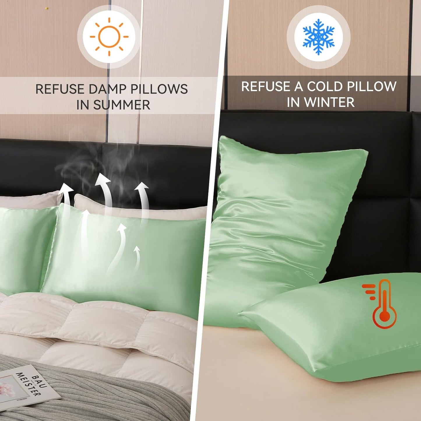 Tyfitb Satin Pillowcase Set for Hair & Skin Care – Cooling, Hypoallergenic, Anti-Frizz, Wrinkle-Free – Soft, Luxurious Pillowcases with Envelope Closure – 2-Pack, King Size 20x36, Gift-Ready