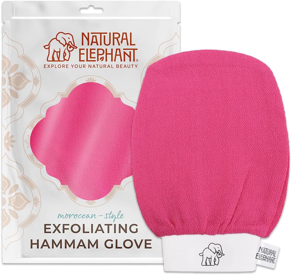 Natural Elephant Exfoliating Hammam Glove | Authentic Moroccan Kessa Body Scrub Mitt for Spa-Quality Skin Renewal | Pink Tulip Single