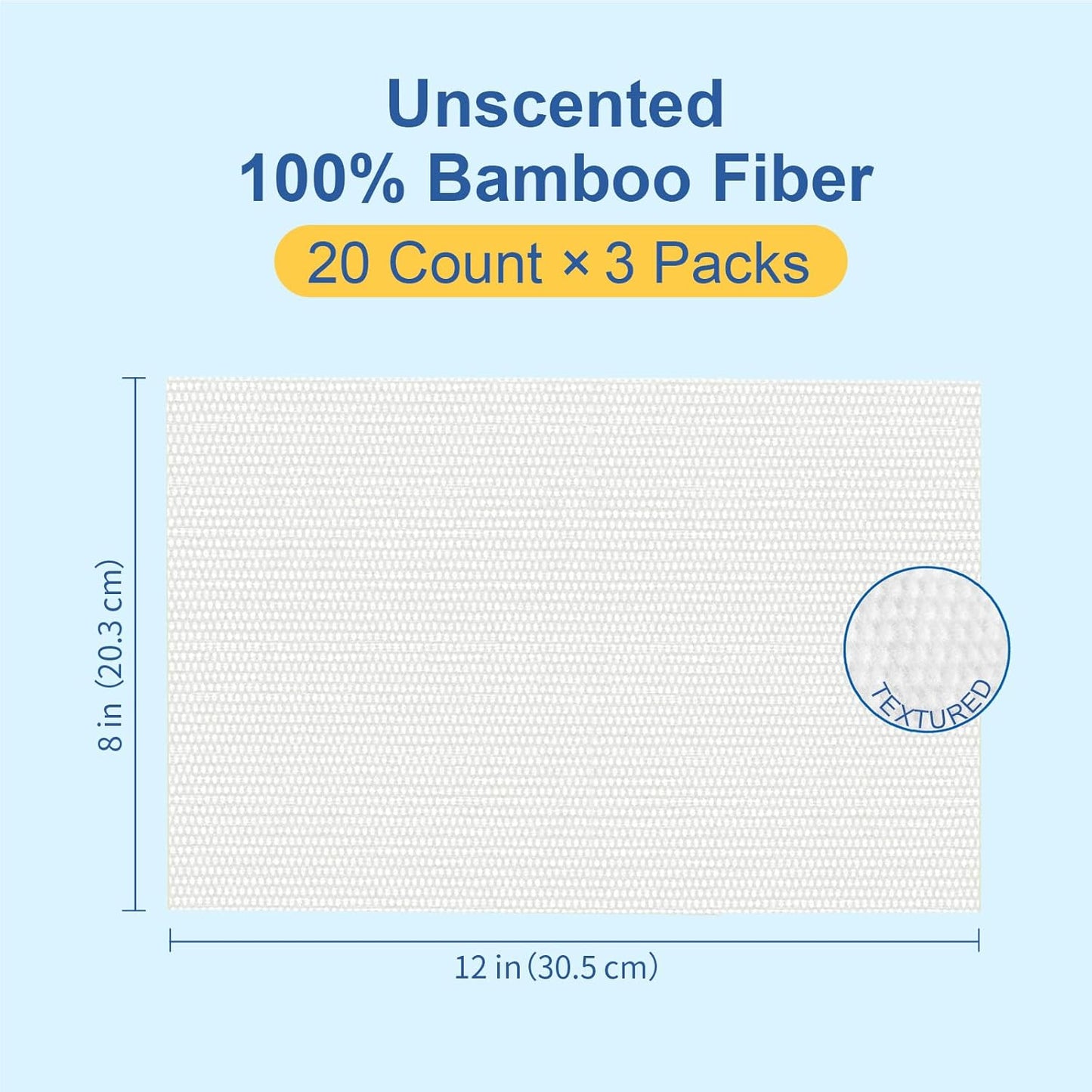 Bamboo Body & Face Wipes for Adults Bathing No Rinse, Shower Wipes 60 Count, 12"x8" Extra Thick, Unscented, Biodegradable Disposable Washcloths for Travel, Elderly, Car, Gym, Camping