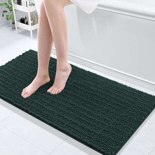 Arotive Luxury Chenille Bathroom Rug Mat, Extra Soft Thick Absorbent Shaggy Bath Rugs, Non-Slip Machine Wash Dry, Plush Bath Mats for Bathroom, Shower and Tub, 47x17, Dark Green