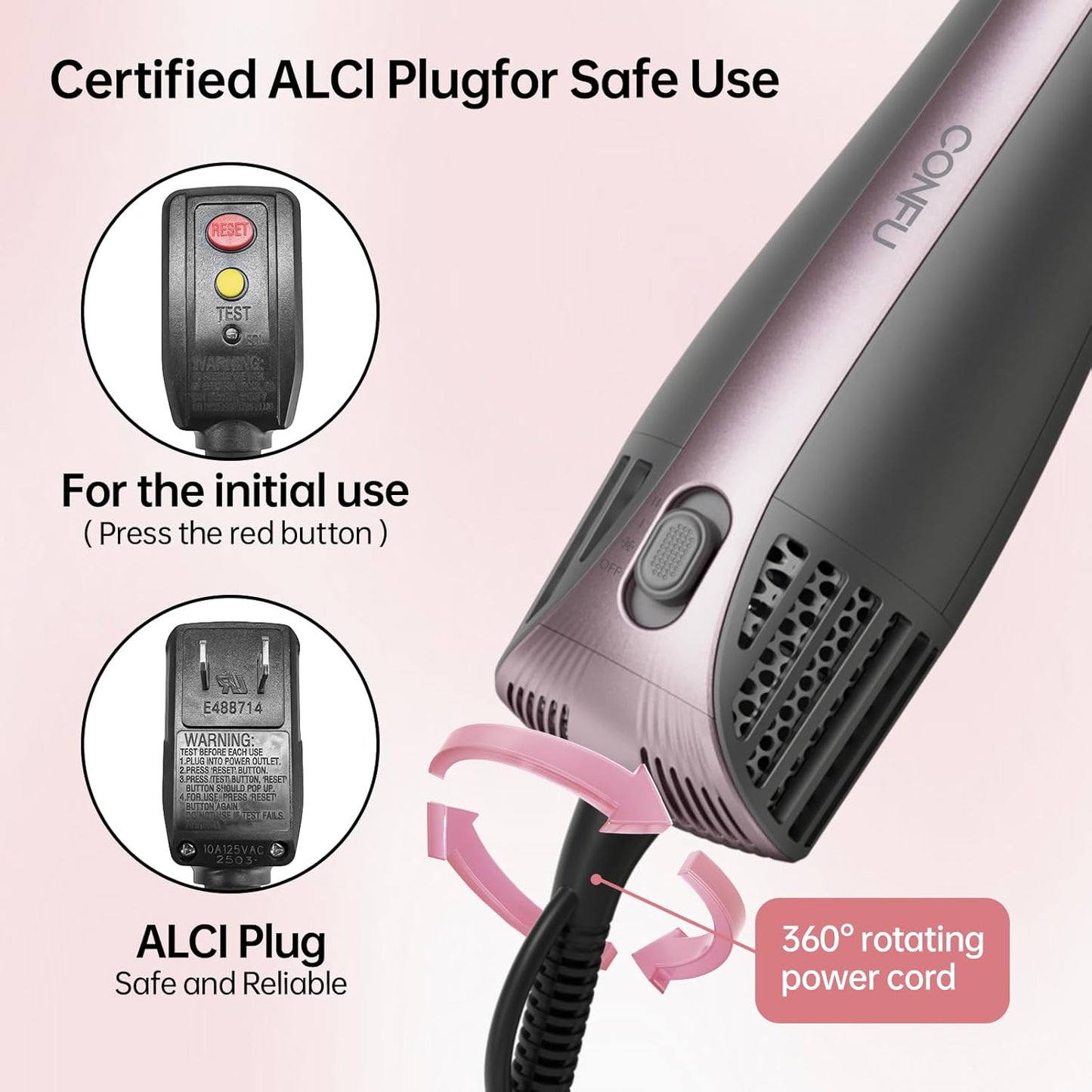 CONFU Blow Dryer Brush, 4-in-1 Styling Tools Hair Dryer and Styler Volumizer with Negative Ion Anti-frizz Blowout, Hot Air Brush for Drying, Straightening, Curling