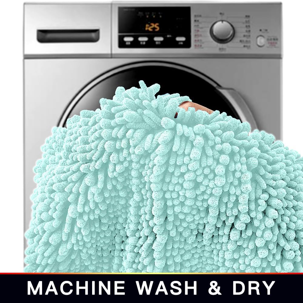 Walensee Large Bathroom Rug Non Slip Bath Mat (72x24 Inch Spa Blue) Water Absorbent Super Soft Shaggy Chenille Machine Washable Dry Extra Thick Perfect Absorbant Best Plush Carpet for Shower Floor