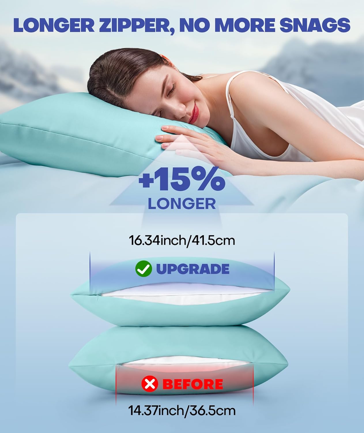 Ice Cooling Pillowcase for Hot Sleepers, Instantly Cool, Stays Cold All Night, Softer Than Silk Pillow Cases, Pillow Covers with Invisible Zipper, Gift for Men & Women - Standard, Mint Blue (1 Pack)