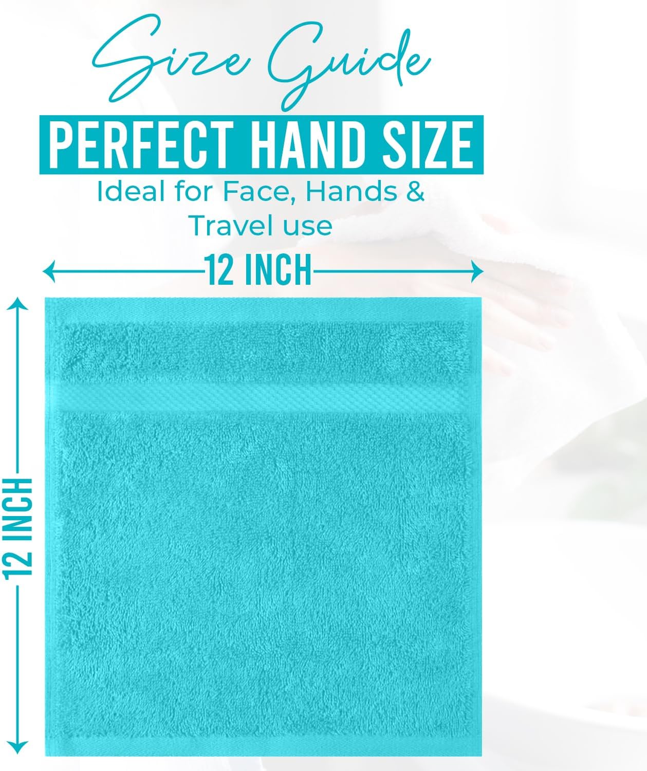 DAN RIVER 12-Pack Premium 100% Cotton Aqua Face Towels – Reusable Face Towel Set, Absorbent & Soft Wash Cloths for Bathroom & Body – Hand and Face Towels, 550 GSM (12x12 in)